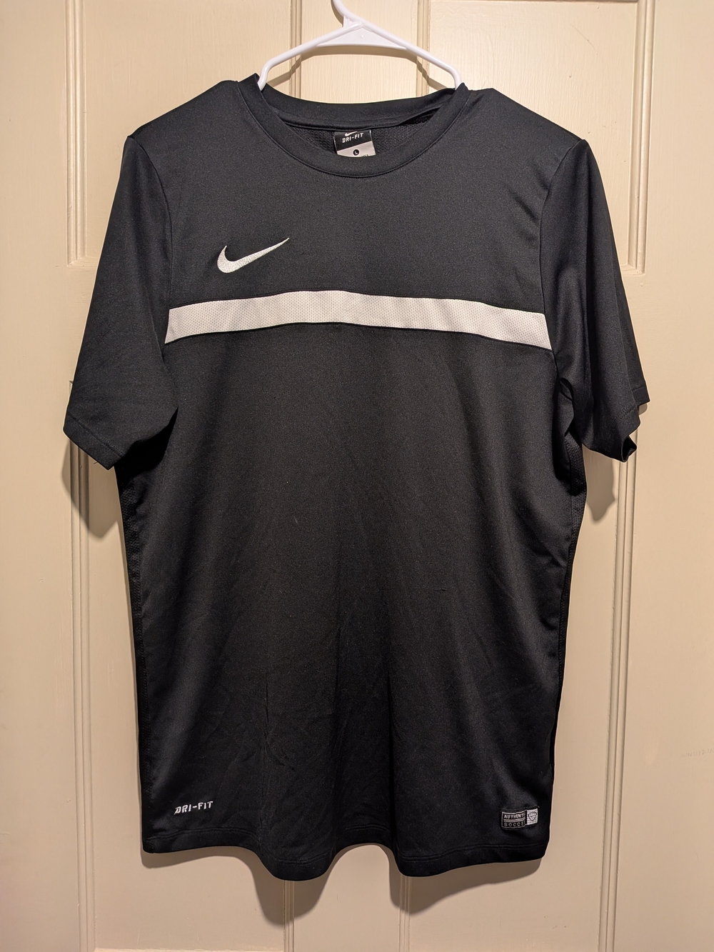 Nike Black Short Sleeve Dri-FIT Soccer Tee with White Stripe